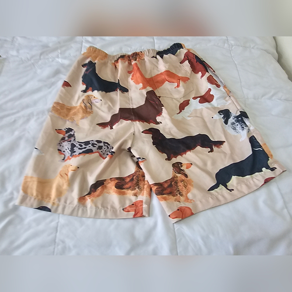 Jreergy dachshund multi colored men's long swim trunks (Large) 👕🐾